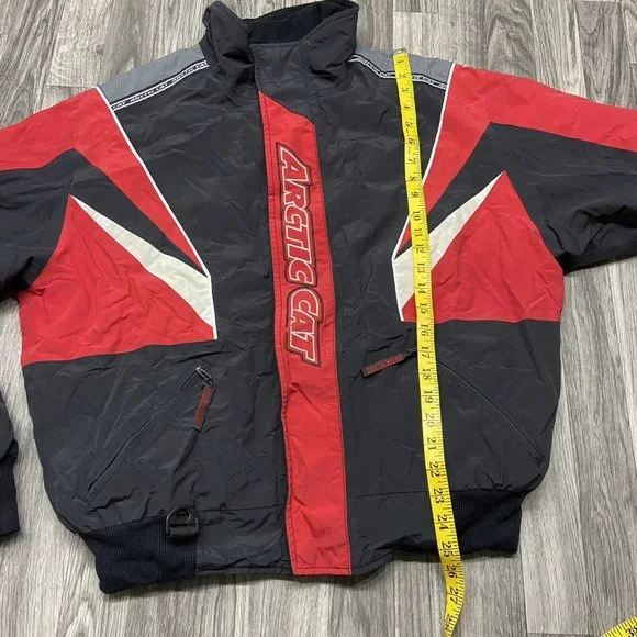 "VINTAGE" ARCTIC CAT Zip Up Mock Neck Red & Black Snowmobile Jacket Men's Size L